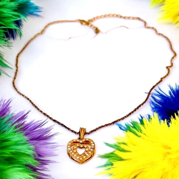 Avon Floating Heart Pendant Rhinestones Necklace Signed NA 16" - Picture 8 of 14
